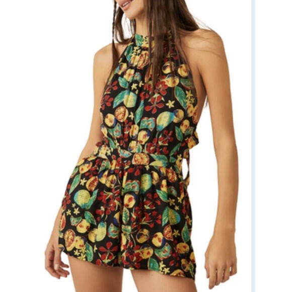 Free People Women's Coral Tides Romper Sleeveless Black‎ Combo Size Médium New - Picture 1 of 11